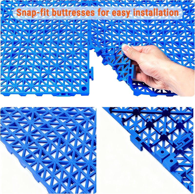 WENQUIT 8PCS Modular Interlocking Cushion, 12in x 12in Interlocking Drainage Mats, Waterproof Drainage Floor Tiles, Soft PVC Non-Slip Drain Tiles for Shower, RV Mattress, Pool, Blue Splicing Floor Mats - Image 3